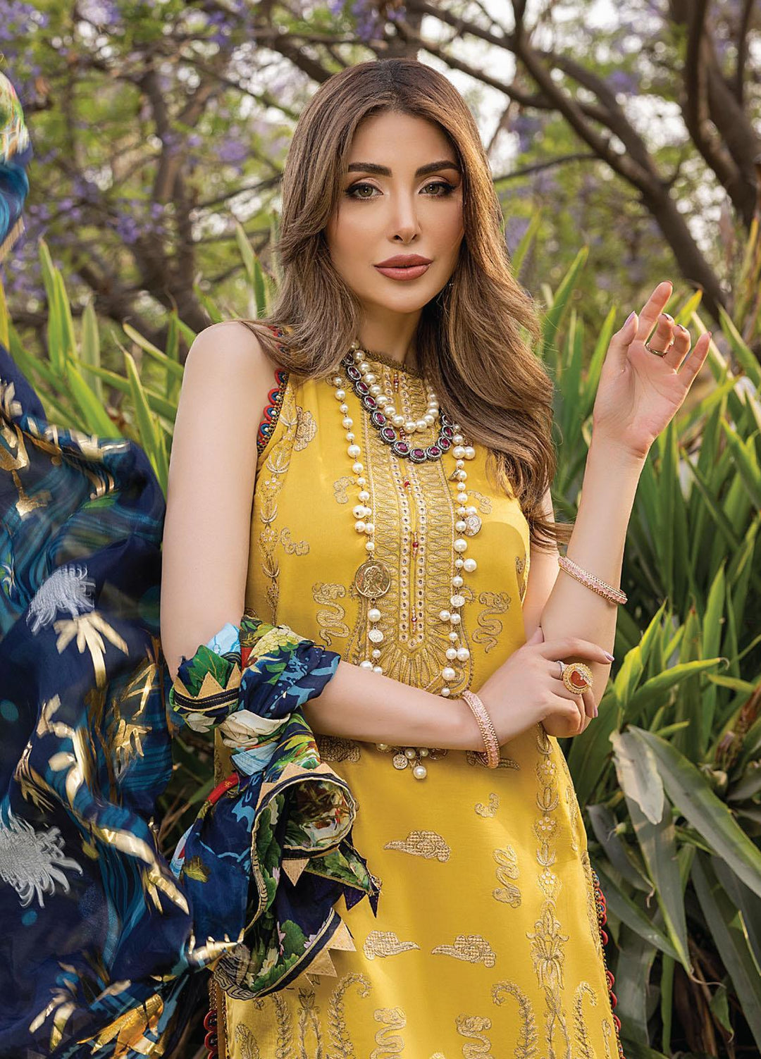 Arzoo by Humdum Embroidered Lawn Suits Unstitched 3 Piece HD22AZ D-08 Yellow Shine - Summer Collection