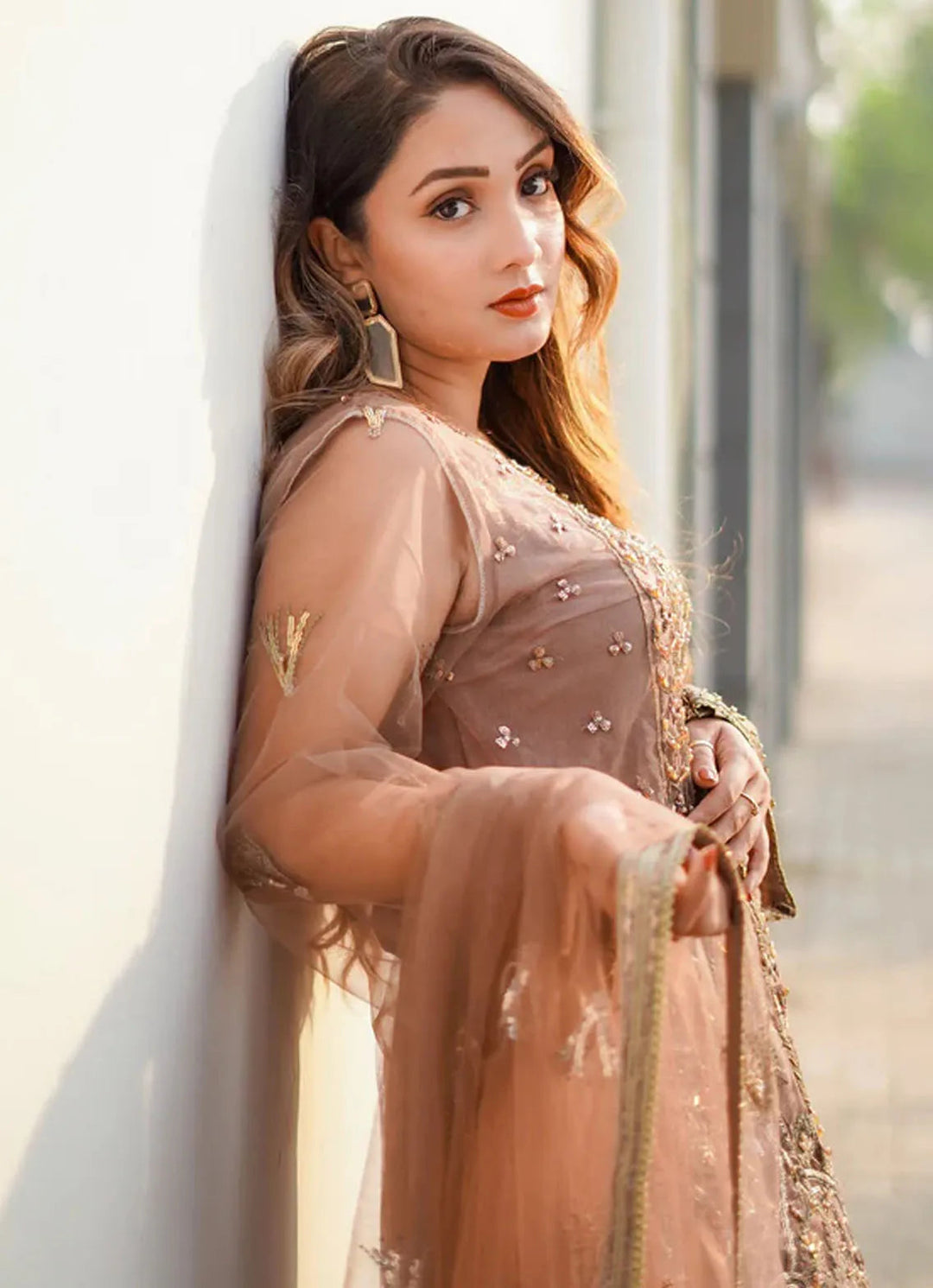 Arzoo By Layout Embroidered Net Suit Unstitched 4 Piece LO24A Cocoa - Festive Collection