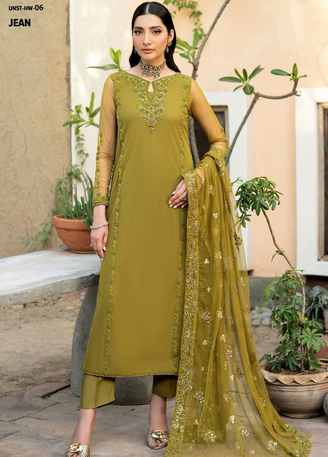 Arzou by Zarif Embroidered Chiffon Suits Unstitched 3 Piece ZF25AF HW-06 Jean - Formal Collection