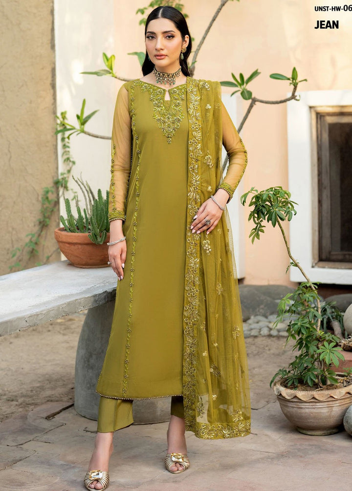 Arzou by Zarif Embroidered Chiffon Suits Unstitched 3 Piece ZF25AF HW-06 Jean - Formal Collection