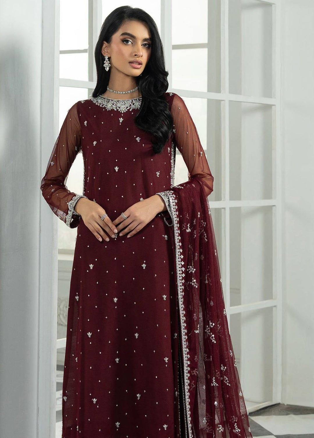 Arzou by Zarif Embroidered Net Suits Unstitched 3 Piece ZF25AF HW-04 Solena - Formal Collection