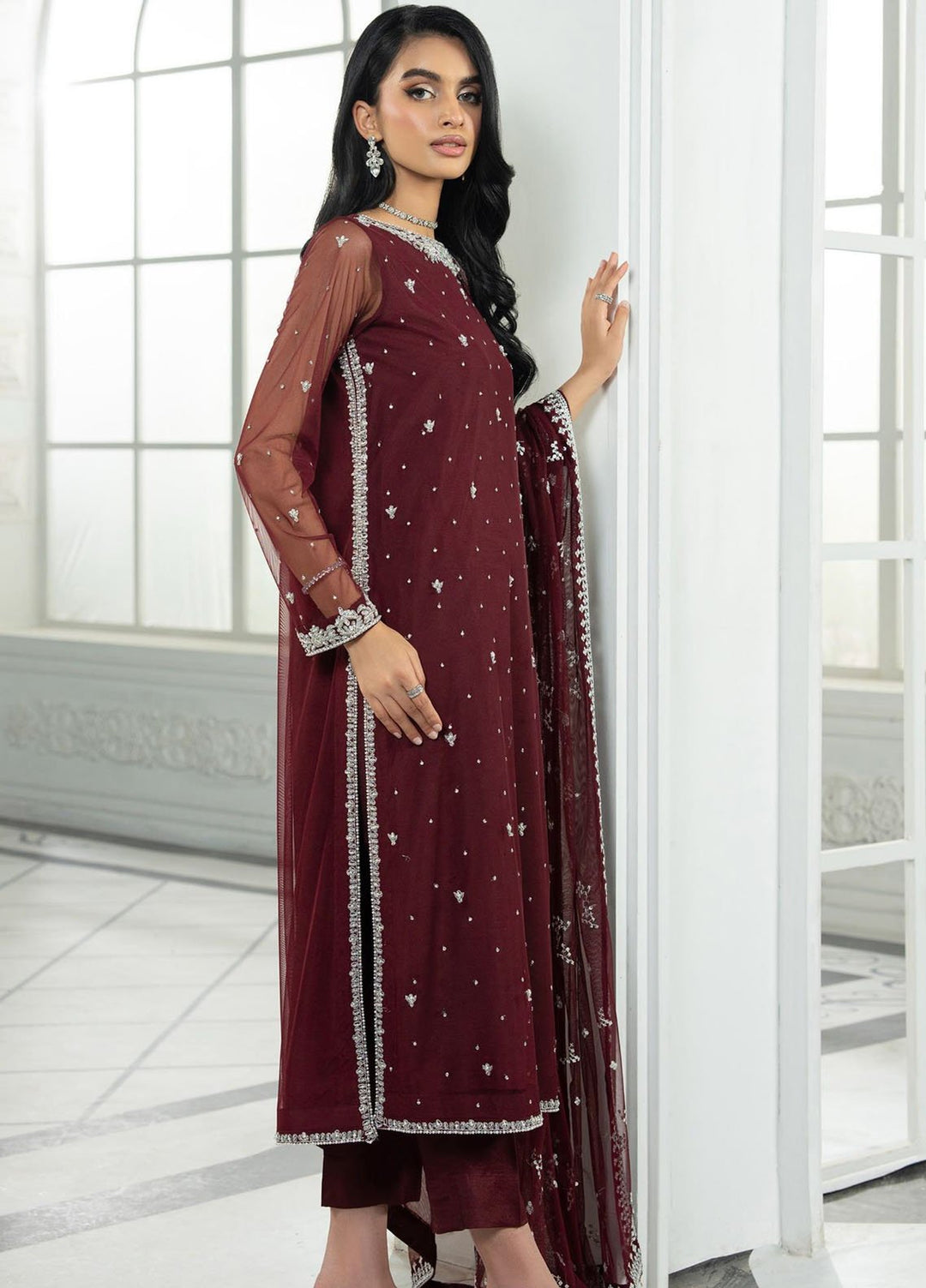 Arzou by Zarif Embroidered Net Suits Unstitched 3 Piece ZF25AF HW-04 Solena - Formal Collection
