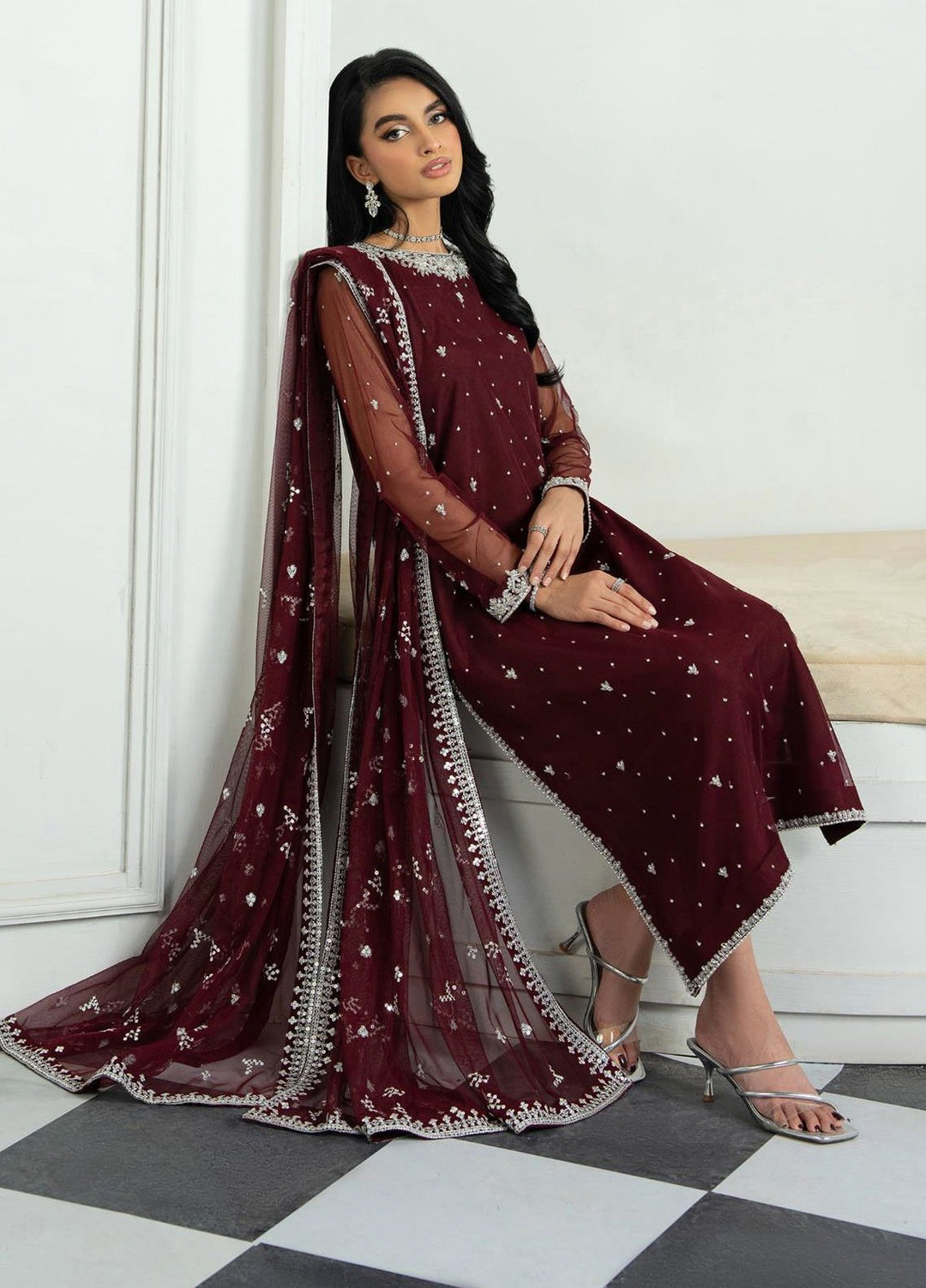Arzou by Zarif Embroidered Net Suits Unstitched 3 Piece ZF25AF HW-04 Solena - Formal Collection