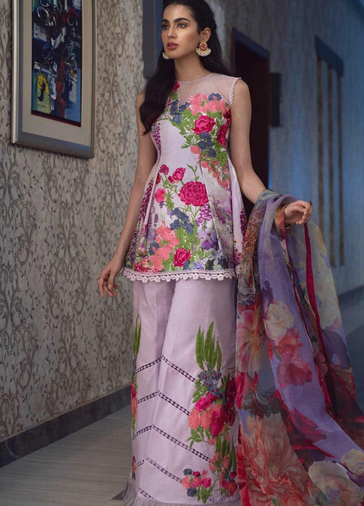 Lamour By Asifa & Nabeel Embroidered Lawn Suits Unstitched 3 Piece AN21L 1-L Lavender Love - Luxury Collection