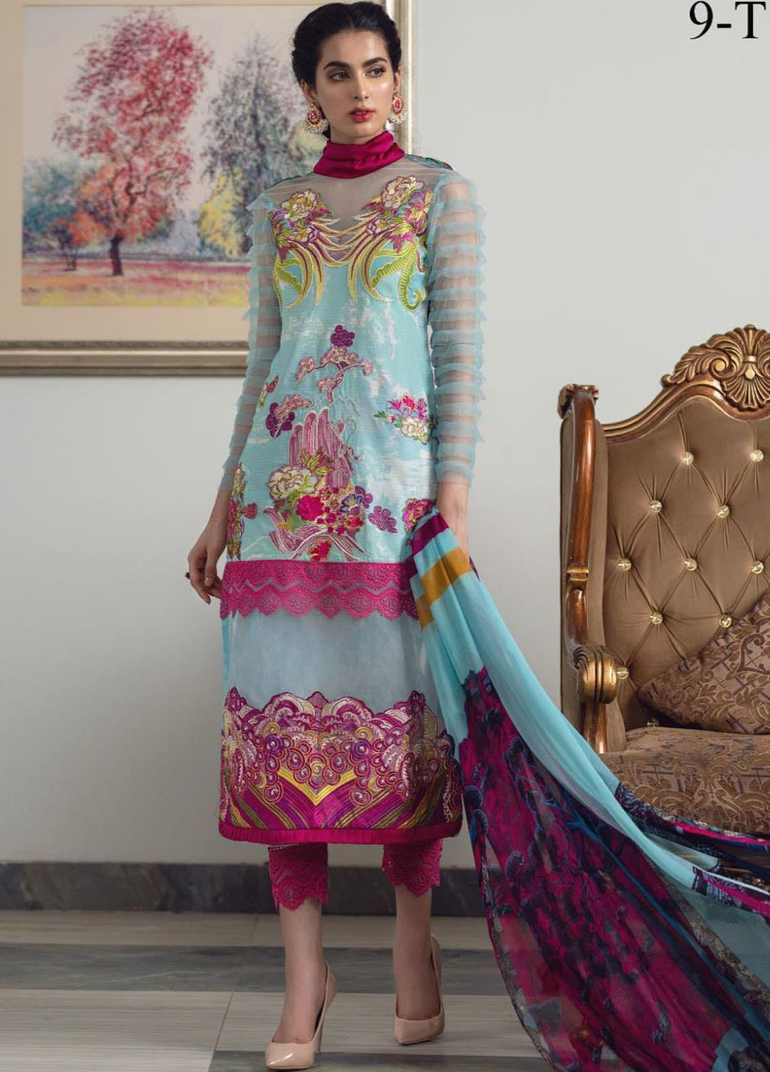 Lamour By Asifa & Nabeel Embroidered Lawn Suits Unstitched 3 Piece AN21L 9-T Rainbow Bouquet - Luxury Collection