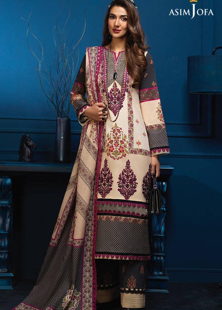 Asra By Asim Jofa Embroidered Cambric Suits Unstitched 3 Piece AJ21A AJE-02 - Winter Collection