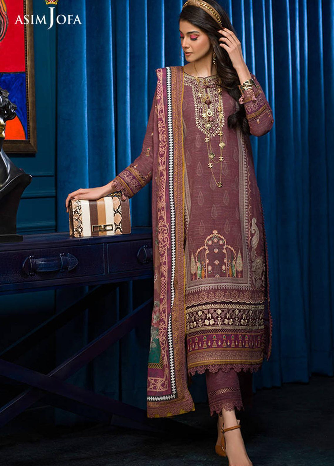 Asra By Asim Jofa Embroidered Khaddar Suits Unstitched 3 Piece AJ21A AJE-03 - Winter Collection