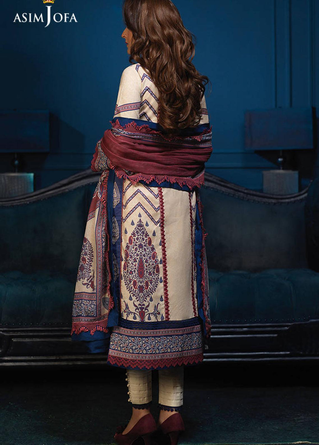 Asra By Asim Jofa Embroidered Cambric Suits Unstitched 3 Piece AJ21A AJE-04 - Winter Collection