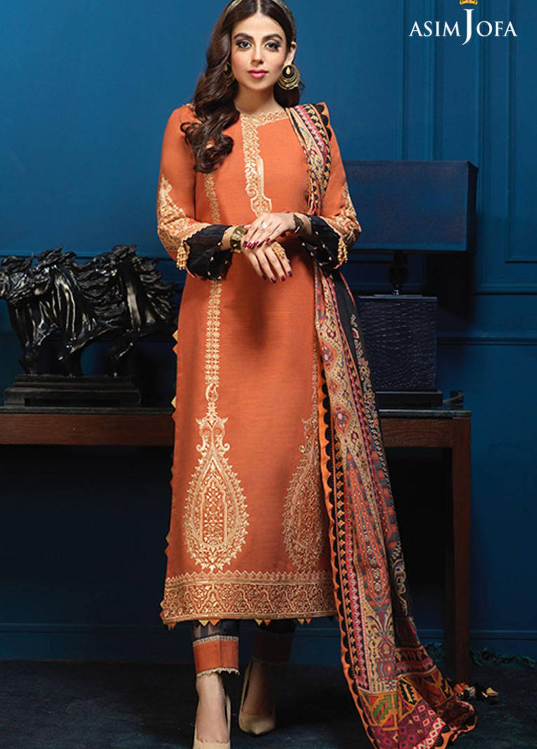 Asra By Asim Jofa Embroidered Khaddar Suits Unstitched 3 Piece AJ21A AJE-05 - Winter Collection