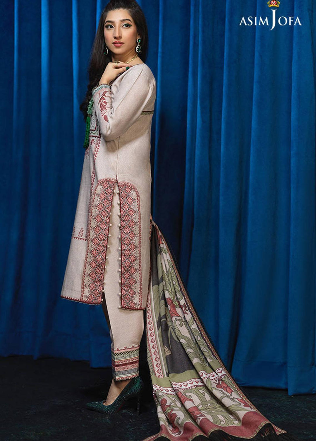 Asra By Asim Jofa Embroidered Karandi Suits Unstitched 3 Piece AJ21A AJE-08 - Winter Collection