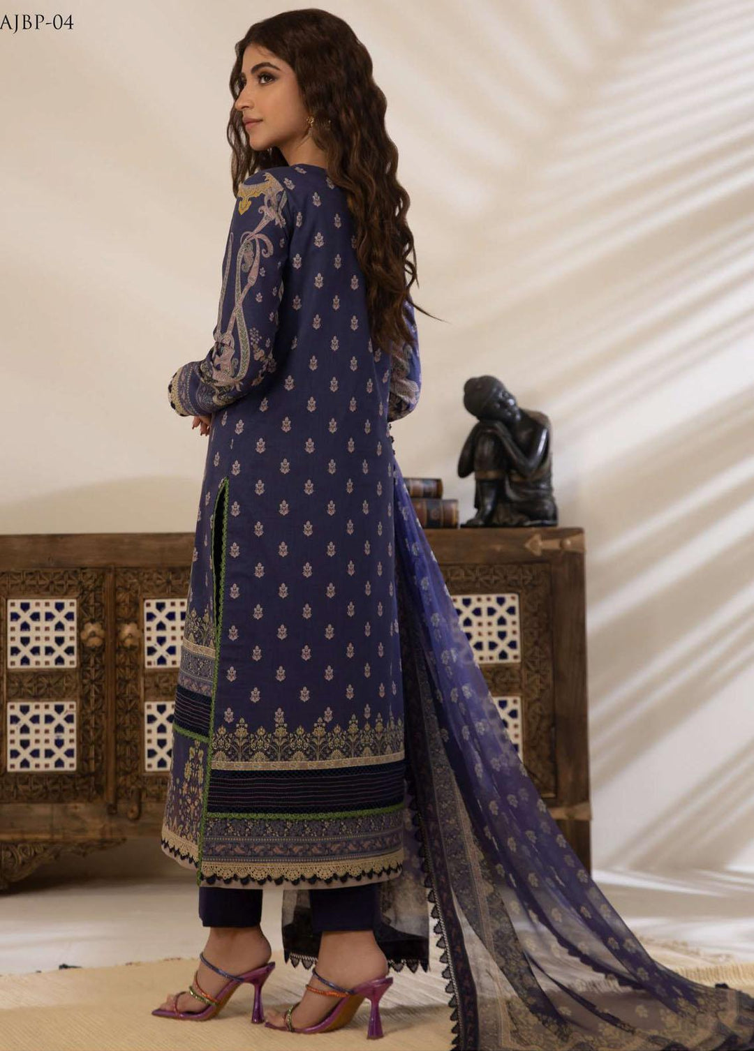 Asim Jofa Embroidered Cambric Suits Unstitched 3 Piece AJ23BP AJBP-04 - Summer Collection