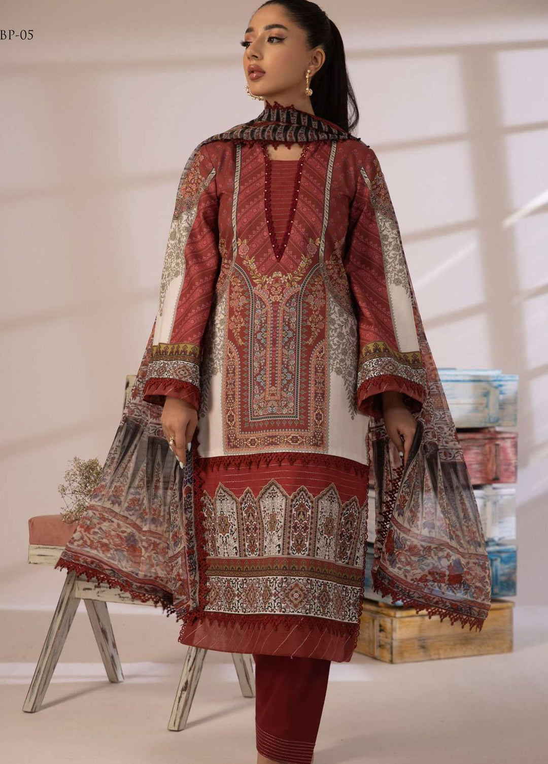 Asim Jofa Embroidered Cambric Suits Unstitched 3 Piece AJ23BP AJBP-05 - Summer Collection