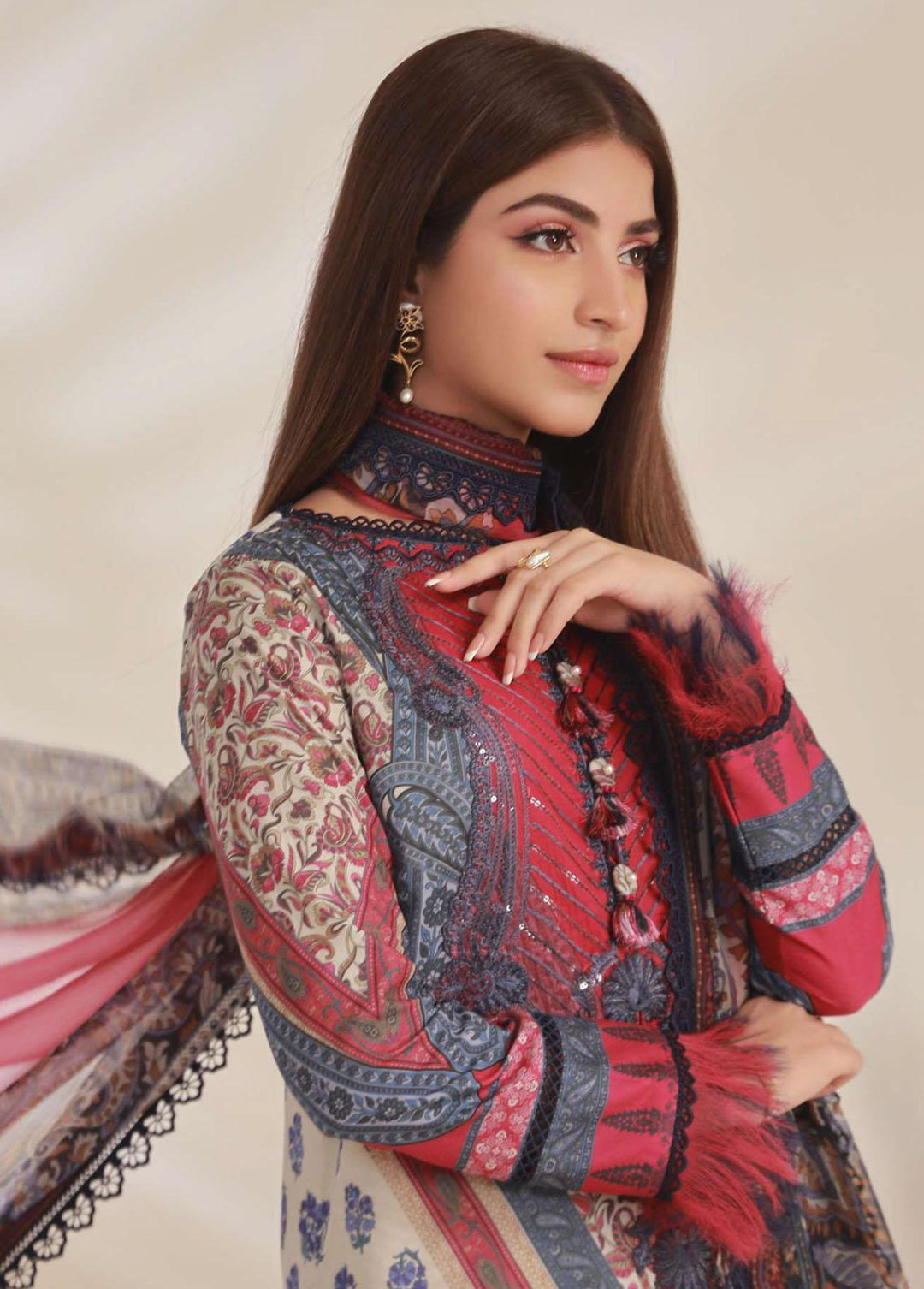 Asim Jofa Embroidered Cambric Suits Unstitched 3 Piece AJ23BP AJBP-14 - Summer Collection