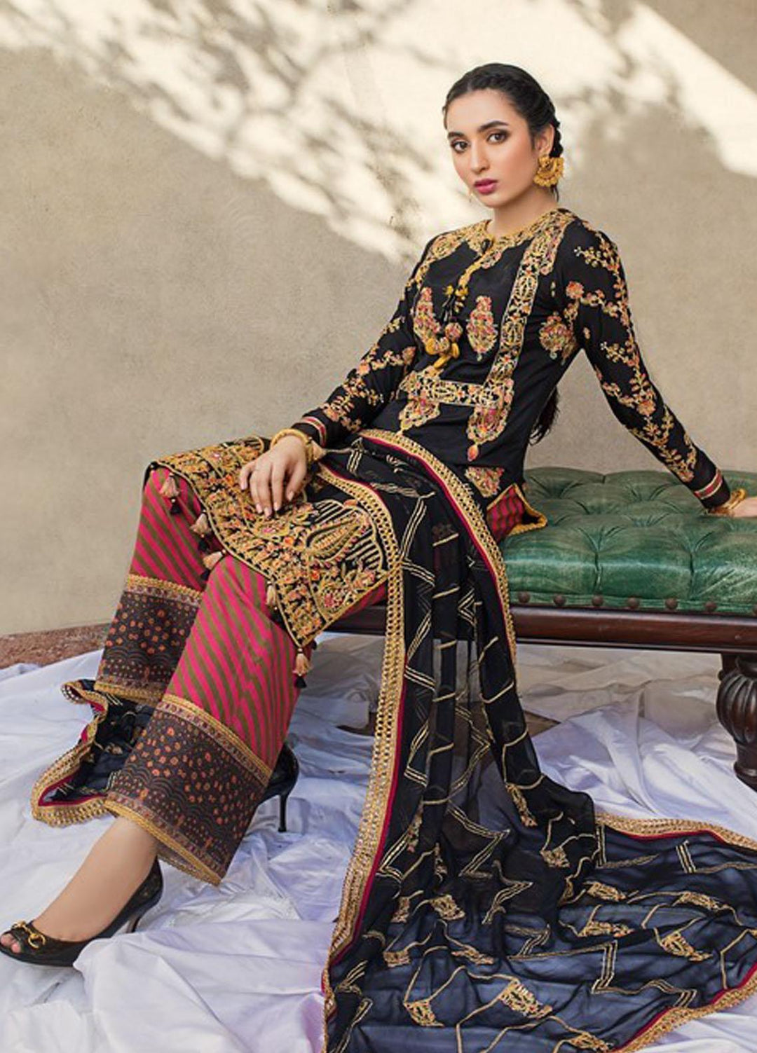 Asim Jofa Embroidered Raw Silk Suits Unstitched 3 Piece AJ21C-2 AJLE-15 - Festive Collection