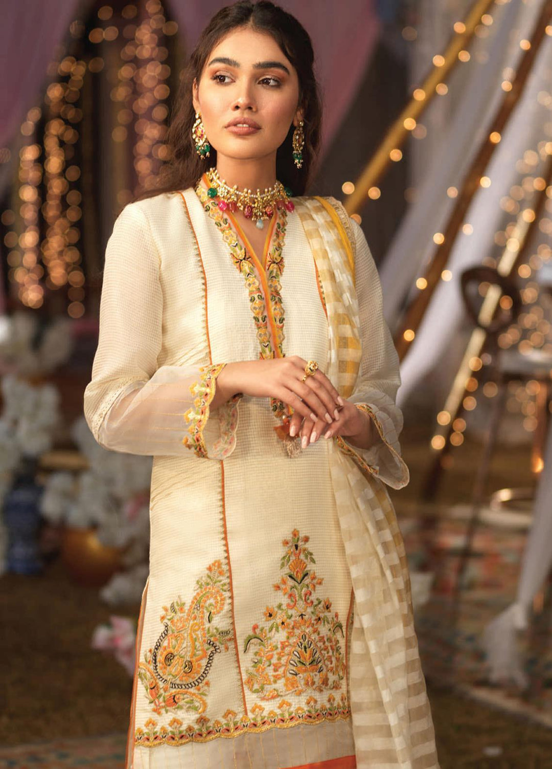 Asim Jofa Embroidered Organza Suits Unstitched 3 Piece AJ21E 18 - Festive Collection