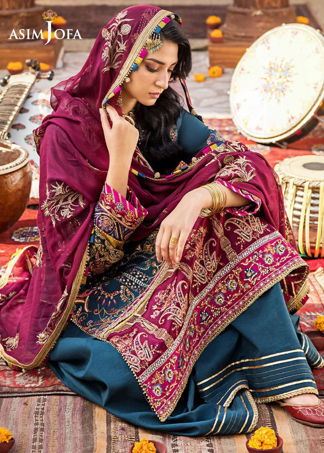 Asim Jofa Embroidered Lawn Suits Unstitched 3 Piece AJ23EL AJLR-12 - Luxury Lawn Collection