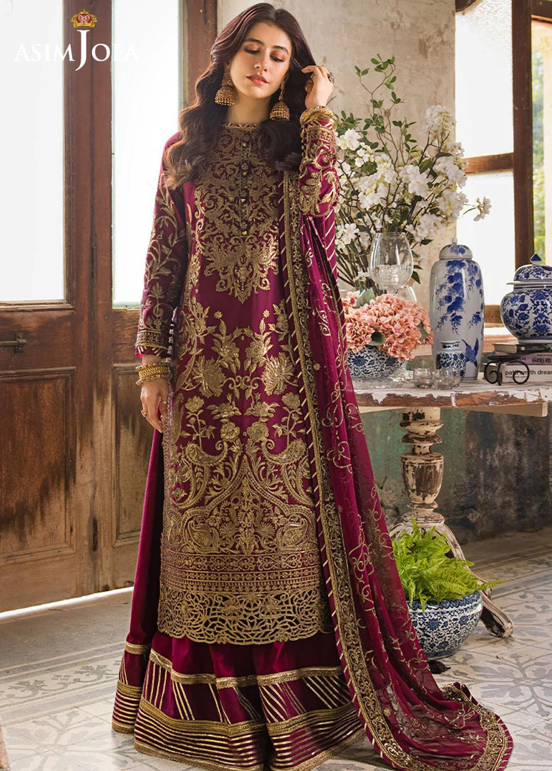 Asim Jofa Embroidered Lawn Suits Unstitched 3 Piece AJ23EL AJLR-13 - Luxury Lawn Collection