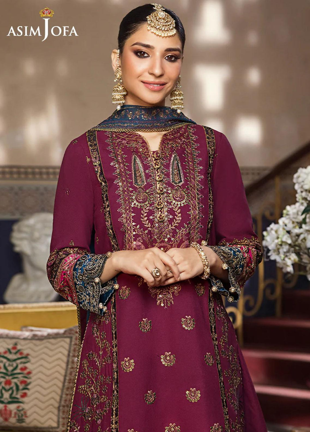 Asim Jofa Embroidered Lawn Suits Unstitched 3 Piece AJ23EL AJLR-31 - Luxury Lawn Collection