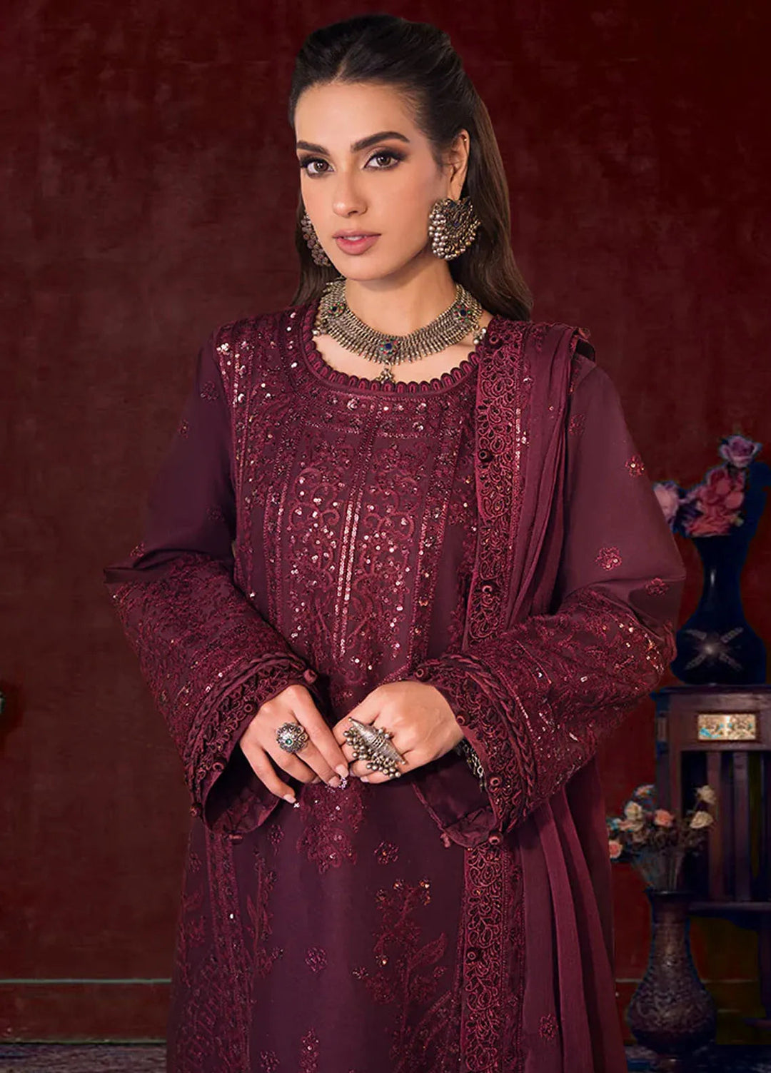 Asim Jofa Embroidered Cambric Suits Unstitched 3 Piece AJ24LE AJFILE-09 - Fall Collection