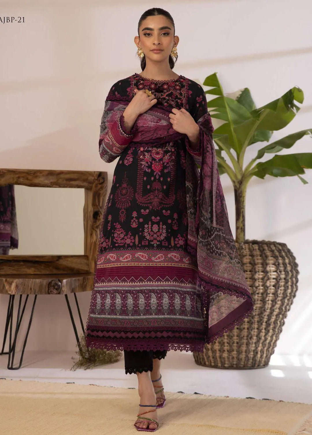 Asim Jofa Embroidered Cambric Unstitched Suit 2 Piece AJ23BP AJBP-21 - Summer Collection
