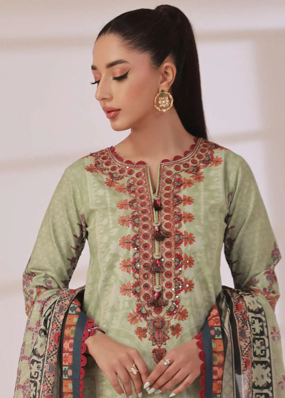 Asim Jofa Embroidered Cambric Unstitched Suit 3 Piece AJ23BP AJBP-01 - Summer Collection