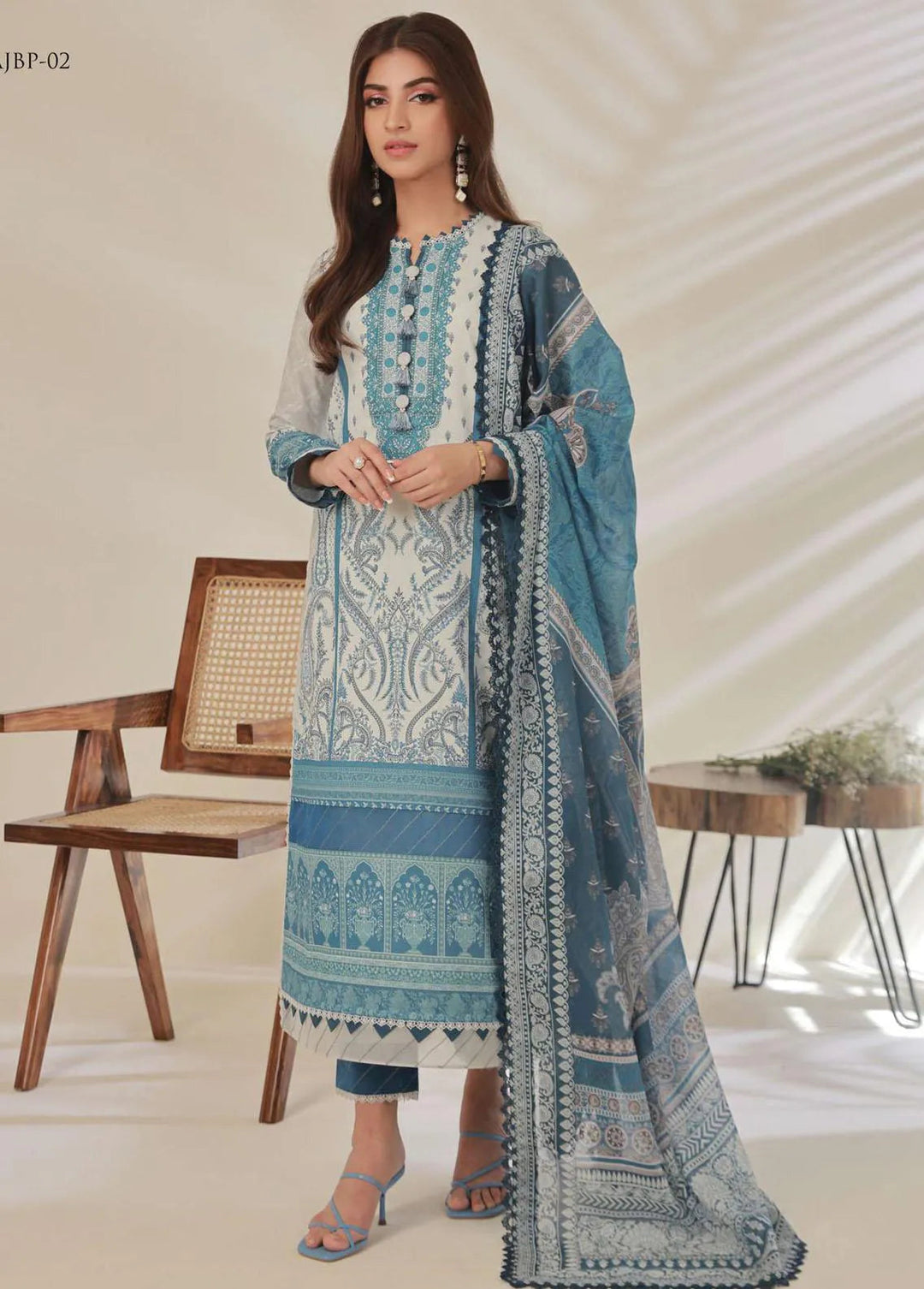 Asim Jofa Embroidered Cambric Unstitched Suit 3 Piece AJ23BP AJBP-02 - Summer Collection