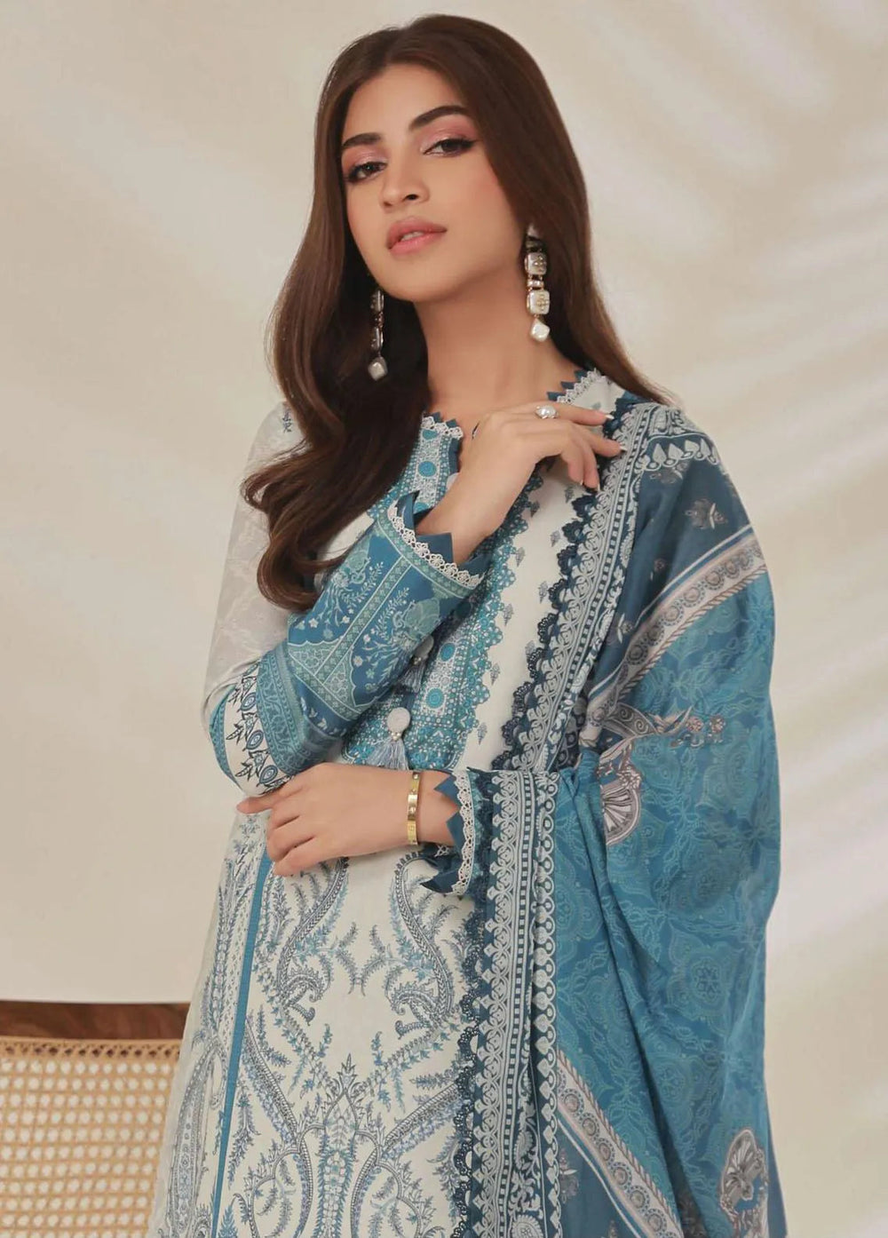 Asim Jofa Embroidered Cambric Unstitched Suit 3 Piece AJ23BP AJBP-02 - Summer Collection