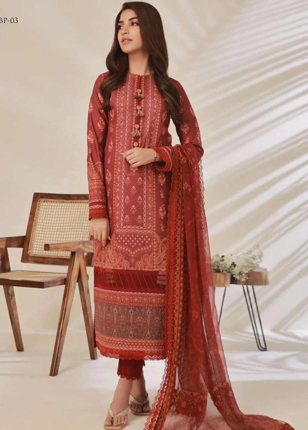Asim Jofa Embroidered Cambric Unstitched Suit 3 Piece AJ23BP AJBP-03 - Summer Collection