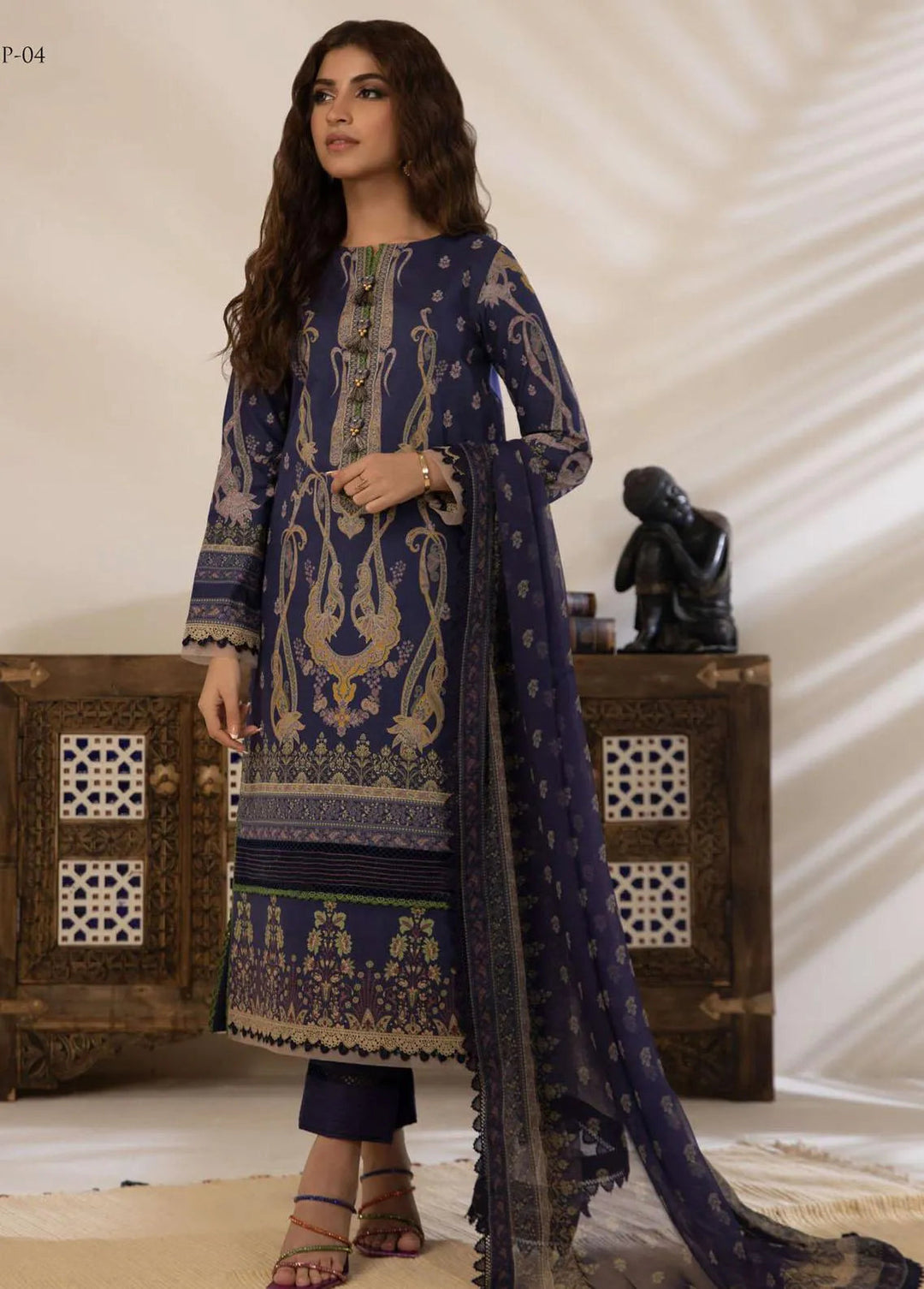 Asim Jofa Embroidered Cambric Unstitched Suit 3 Piece AJ23BP AJBP-04 - Summer Collection