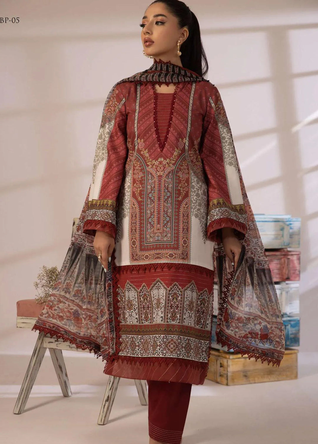 Asim Jofa Embroidered Cambric Unstitched Suit 3 Piece AJ23BP AJBP-05 - Summer Collection