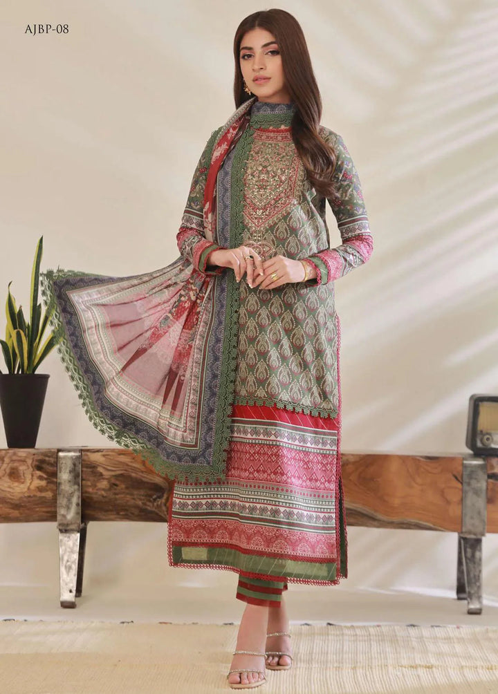 Asim Jofa Embroidered Cambric Unstitched Suit 3 Piece AJ23BP AJBP-08 - Summer Collection