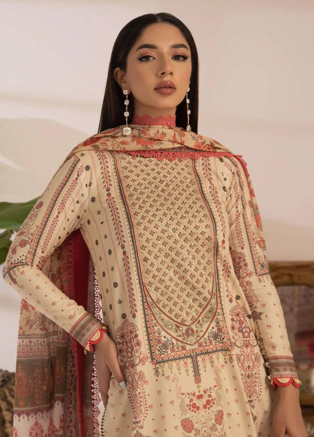 Asim Jofa Embroidered Cambric Unstitched Suit 3 Piece AJ23BP AJBP-10 - Summer Collection