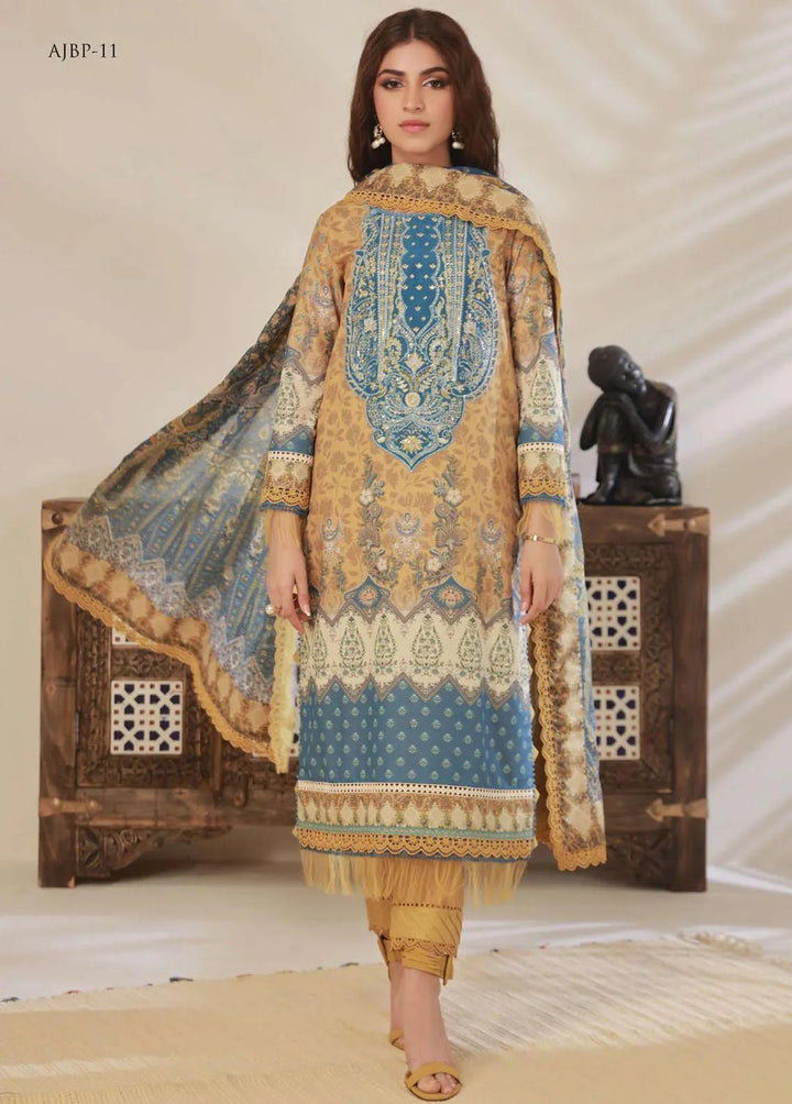 Asim Jofa Embroidered Cambric Unstitched Suit 3 Piece AJ23BP AJBP-11 - Summer Collection