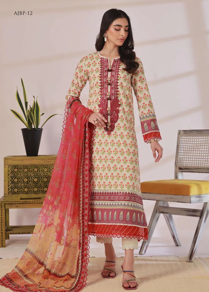 Asim Jofa Embroidered Cambric Unstitched Suit 3 Piece AJ23BP AJBP-12 - Summer Collection