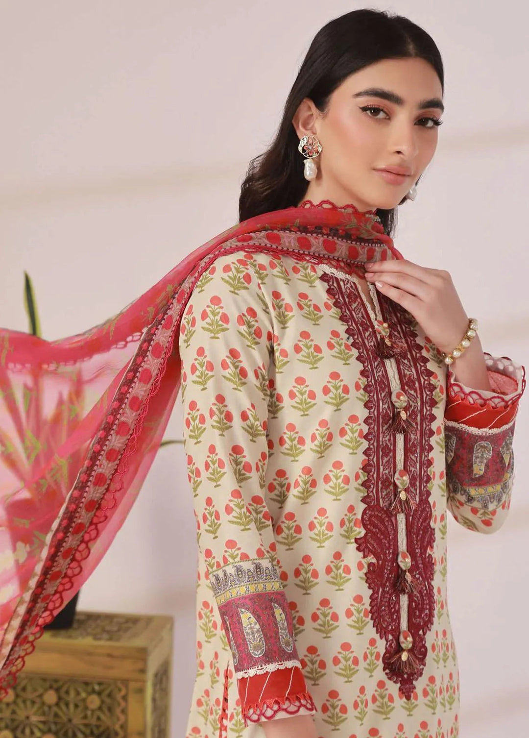 Asim Jofa Embroidered Cambric Unstitched Suit 3 Piece AJ23BP AJBP-12 - Summer Collection