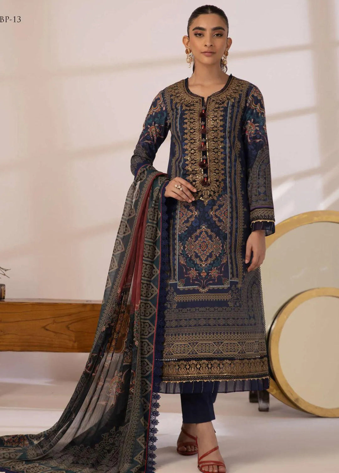 Asim Jofa Embroidered Cambric Unstitched Suit 3 Piece AJ23BP AJBP-13 - Summer Collection