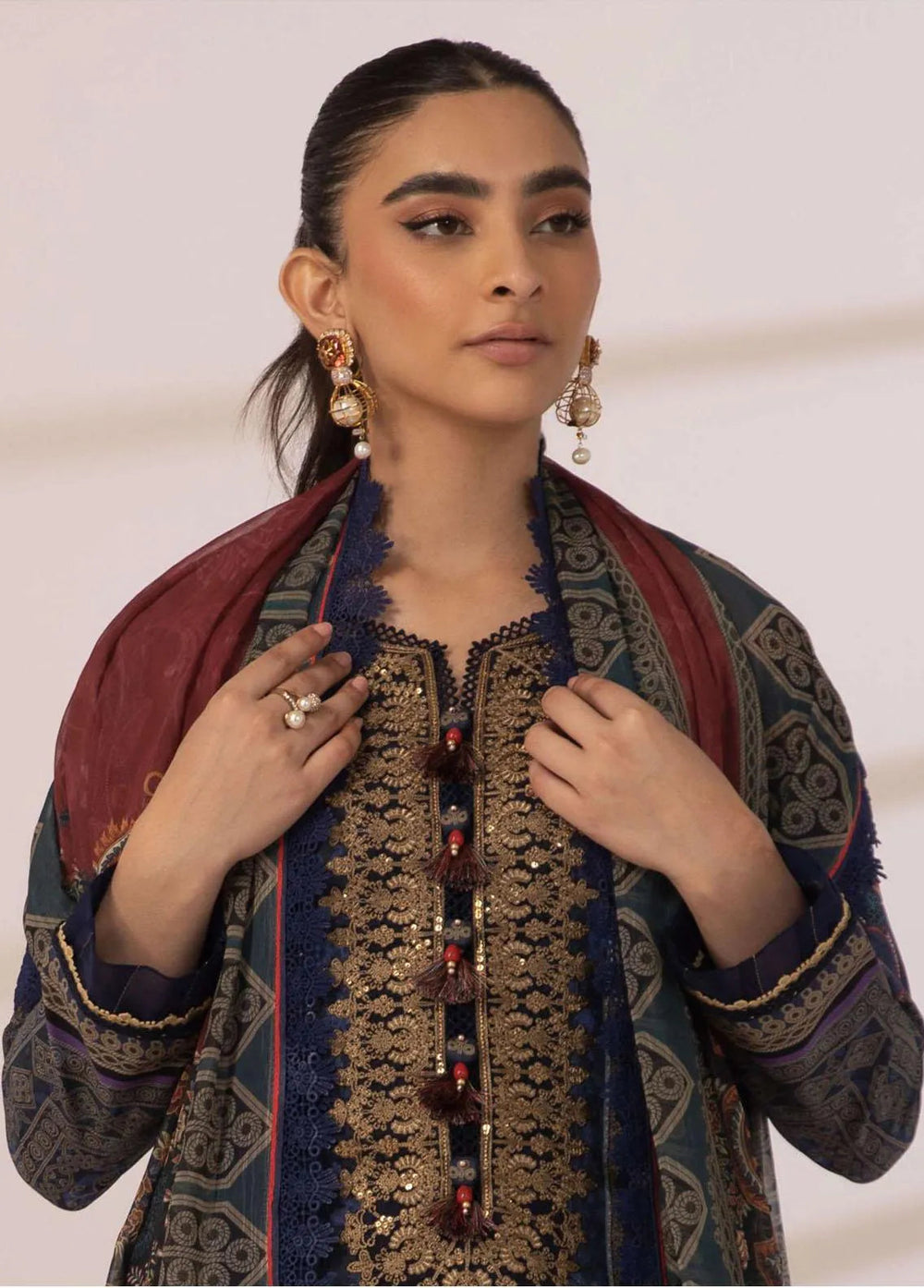 Asim Jofa Embroidered Cambric Unstitched Suit 3 Piece AJ23BP AJBP-13 - Summer Collection