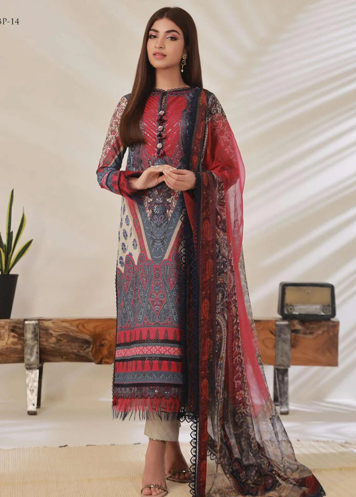 Asim Jofa Embroidered Cambric Unstitched Suit 3 Piece AJ23BP AJBP-14 - Summer Collection