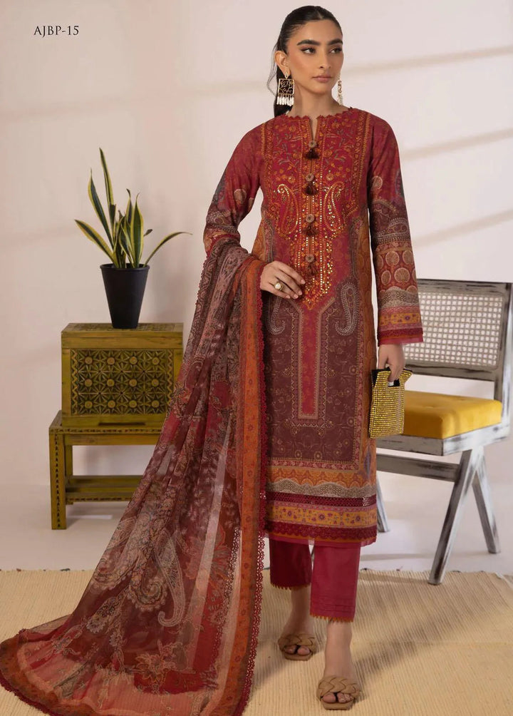 Asim Jofa Embroidered Cambric Unstitched Suit 3 Piece AJ23BP AJBP-15 - Summer Collection