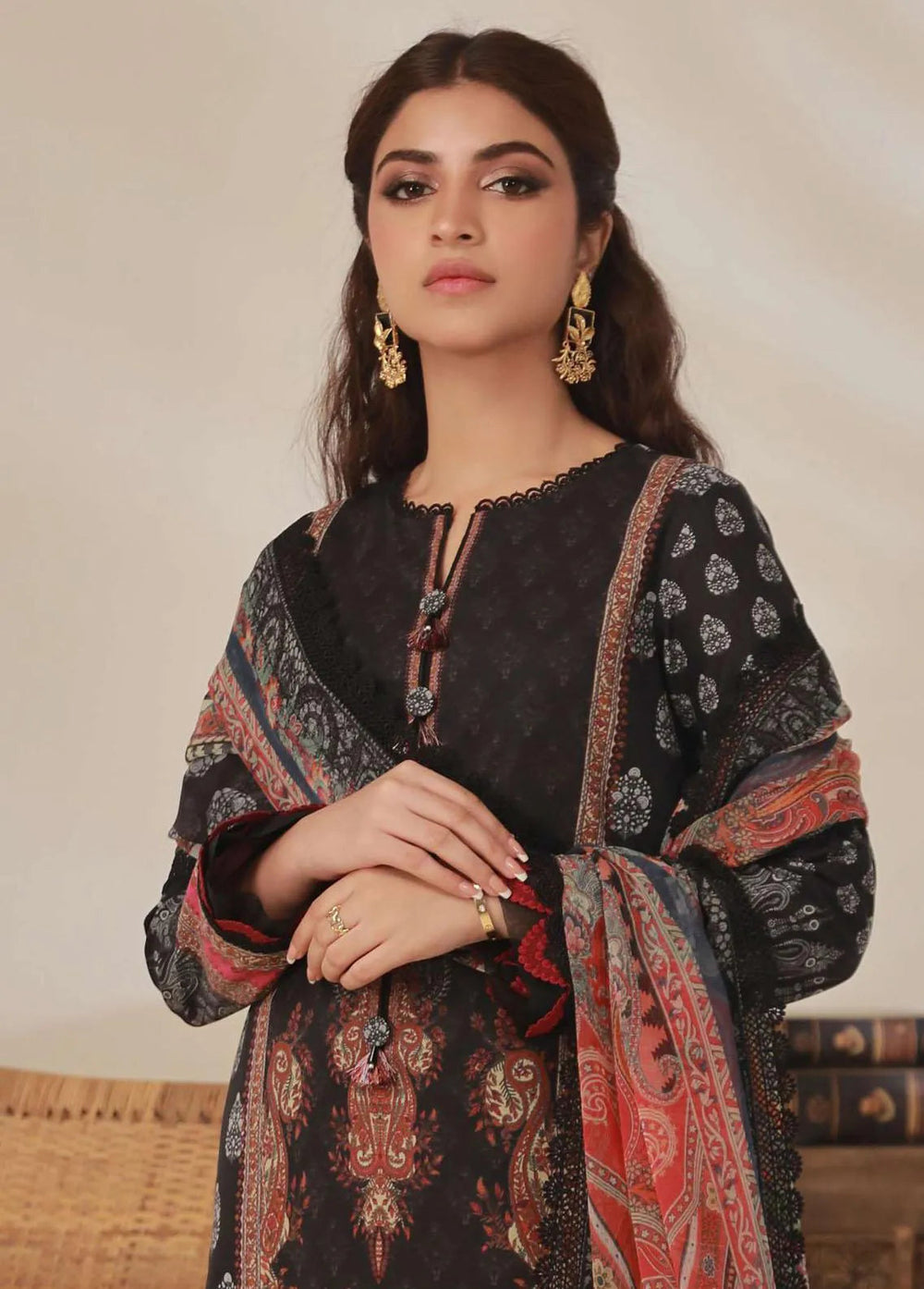 Asim Jofa Embroidered Cambric Unstitched Suit 3 Piece AJ23BP AJBP-17 - Summer Collection