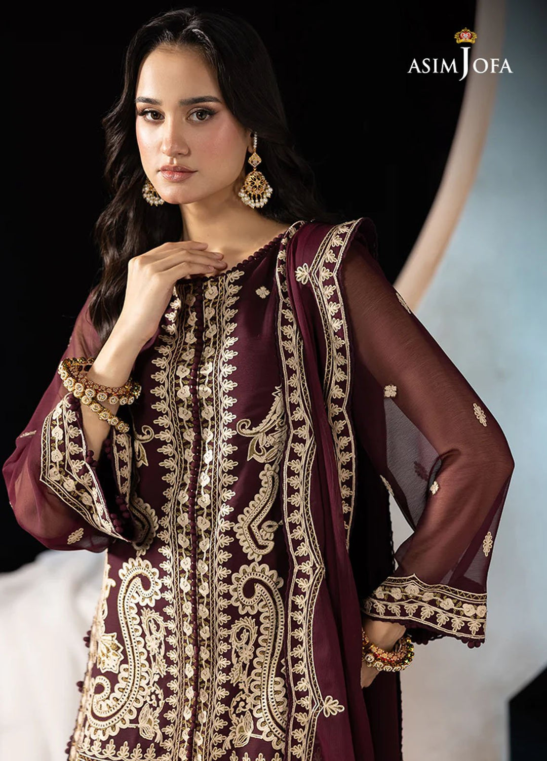 Asim Jofa Embroidered Chiffon Suits Unstitched 3 Piece AJ25LD AJLLF-19 - Festive Collection