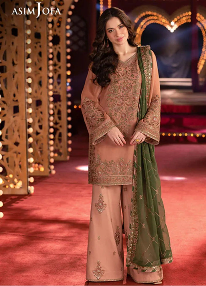 Asim Jofa Embroidered Chiffon Suits Unstitched 3 Piece AJ25LF AJLF-12 - Festive Collection