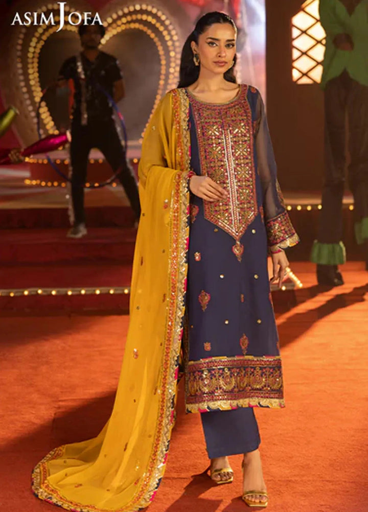 Asim Jofa Embroidered Chiffon Suits Unstitched 3 Piece AJ25LF AJLF-16 - Festive Collection