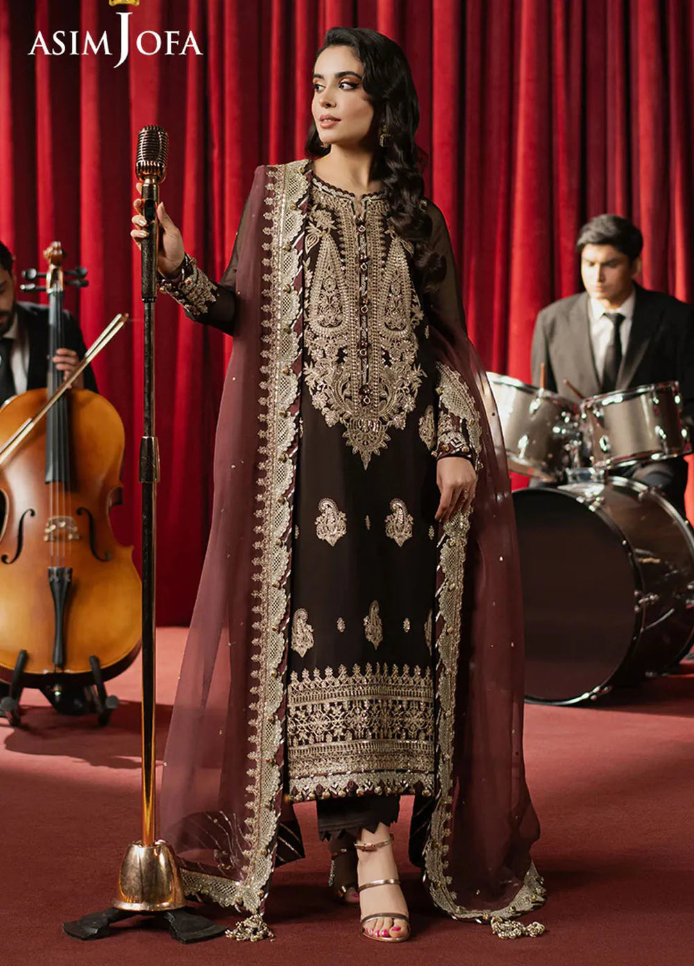 Asim Jofa Embroidered Chiffon Suits Unstitched 3 Piece AJ25PF AJPF-02 - Festive Collection