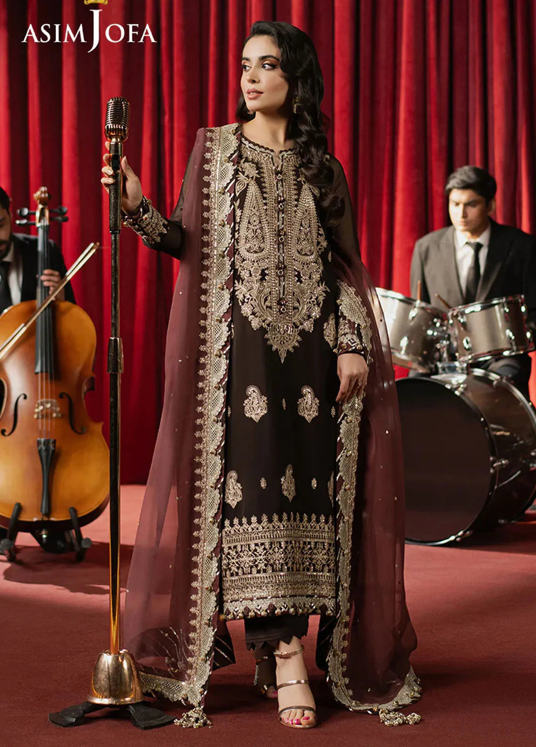 Asim Jofa Embroidered Chiffon Suits Unstitched 3 Piece AJ25PF AJPF-02 - Festive Collection