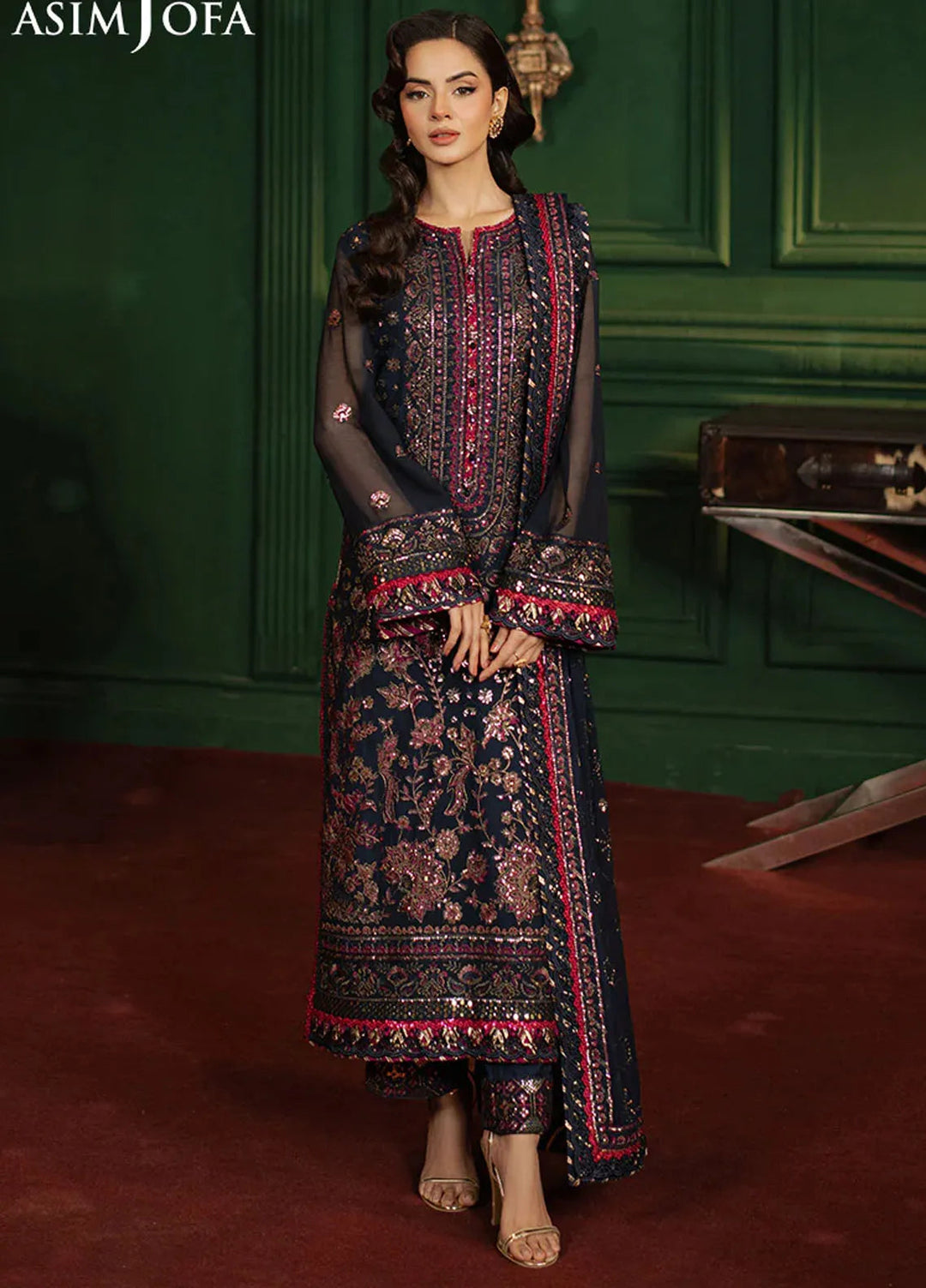 Asim Jofa Embroidered Chiffon Suits Unstitched 3 Piece AJ25PF AJPF-17 - Festive Collection