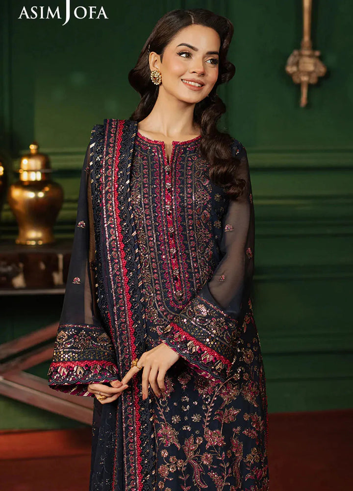 Asim Jofa Embroidered Chiffon Suits Unstitched 3 Piece AJ25PF AJPF-17 - Festive Collection