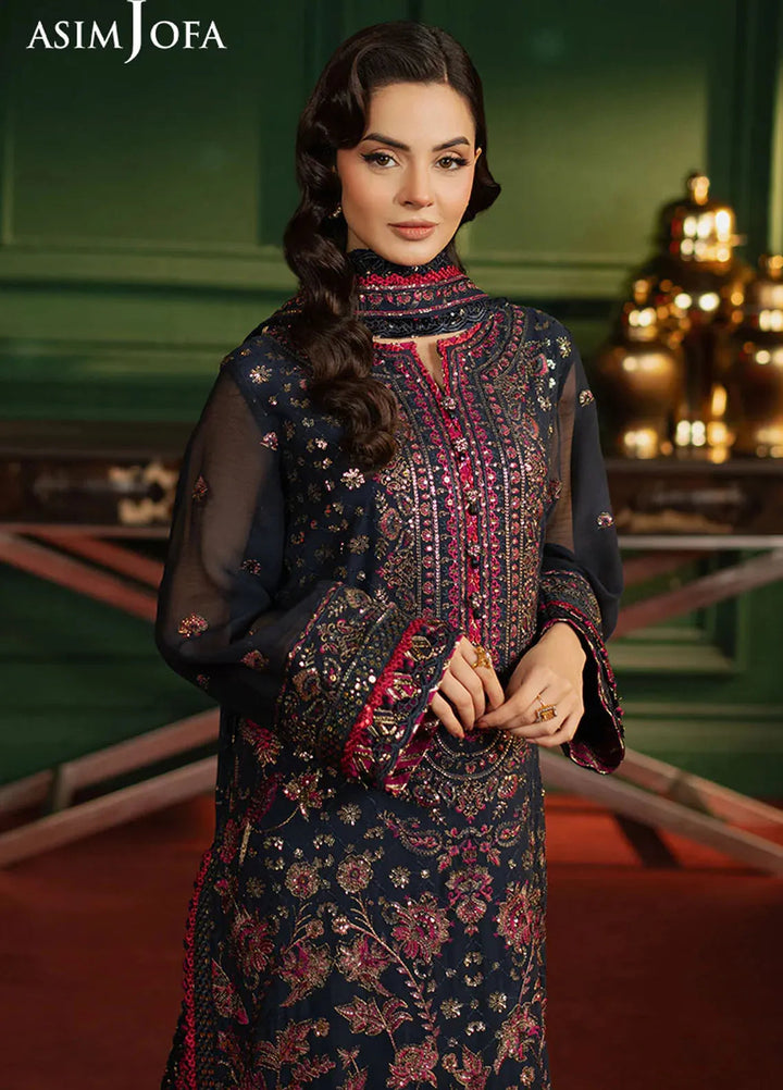 Asim Jofa Embroidered Chiffon Suits Unstitched 3 Piece AJ25PF AJPF-17 - Festive Collection