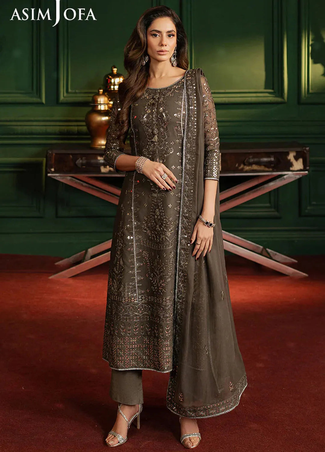 Asim Jofa Embroidered Chiffon Suits Unstitched 3 Piece AJ25PF AJPF-21 - Festive Collection