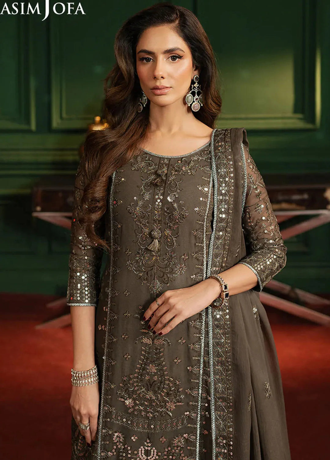 Asim Jofa Embroidered Chiffon Suits Unstitched 3 Piece AJ25PF AJPF-21 - Festive Collection